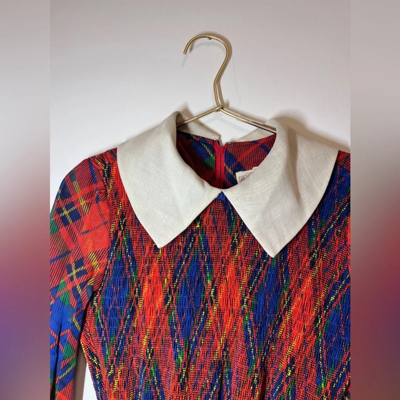 Long plaid collared dress vintage red black white Plymouth Christmas holiday! - Picture 5 of 12